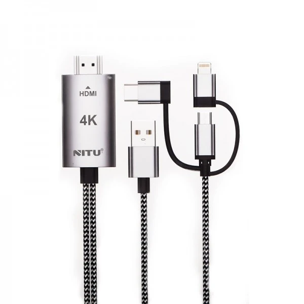 کابل تبدیل HDMI به لایتنینگ / microUSB/ USB-C نیتو 1٫8 متری