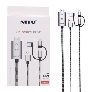 کابل تبدیل HDMI به لایتنینگ / microUSB/ USB-C نیتو 1٫8 متری