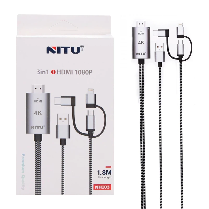 کابل تبدیل HDMI به لایتنینگ / microUSB/ USB-C نیتو 1٫8 متری